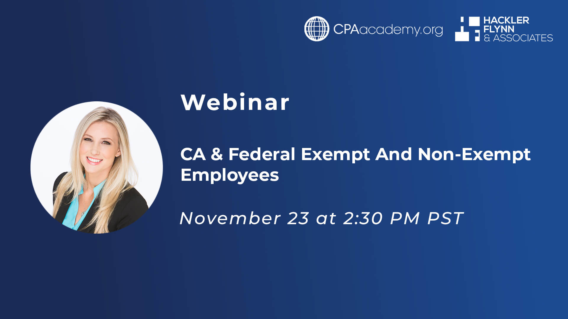 Promotional banner for a Webinar by MyCPE and Hackler Flynn & Associates