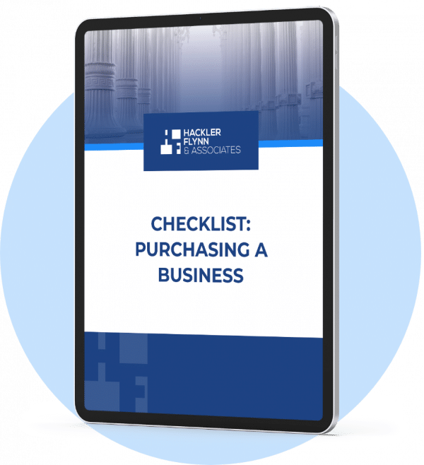 a tablet says, "Checklist: Purchasing a Business"